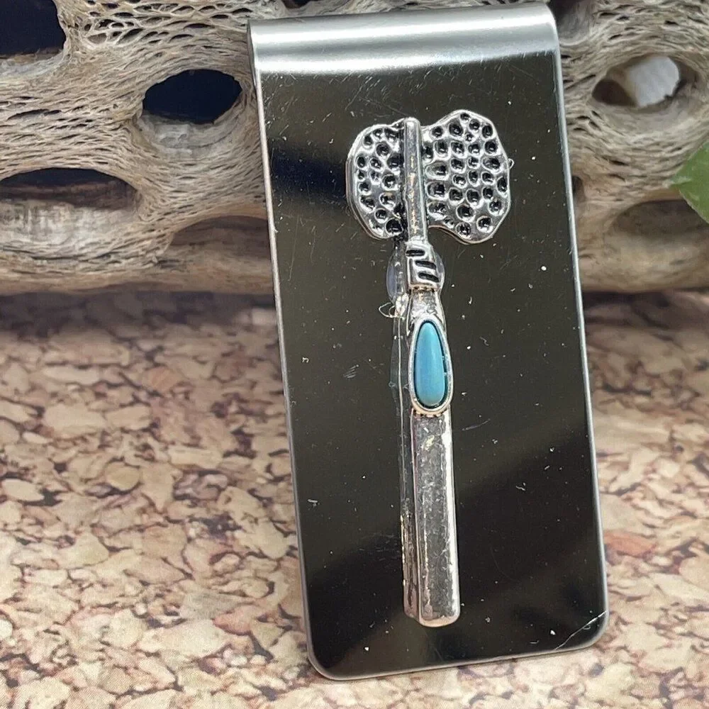 Tomahawk Native American Money Clip Stainless Steel UNIQUE Quality  Turquoise